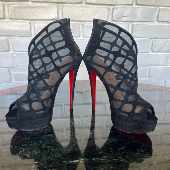 Christian Louboutin Mesh & Suede Platform Booties - Picture 3 of 10